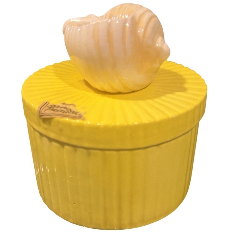 Vintage 1975 Fitz and Floyd Yellow Seashell Ceramic Canister Trinket Box 70s - Picture 3 of 6